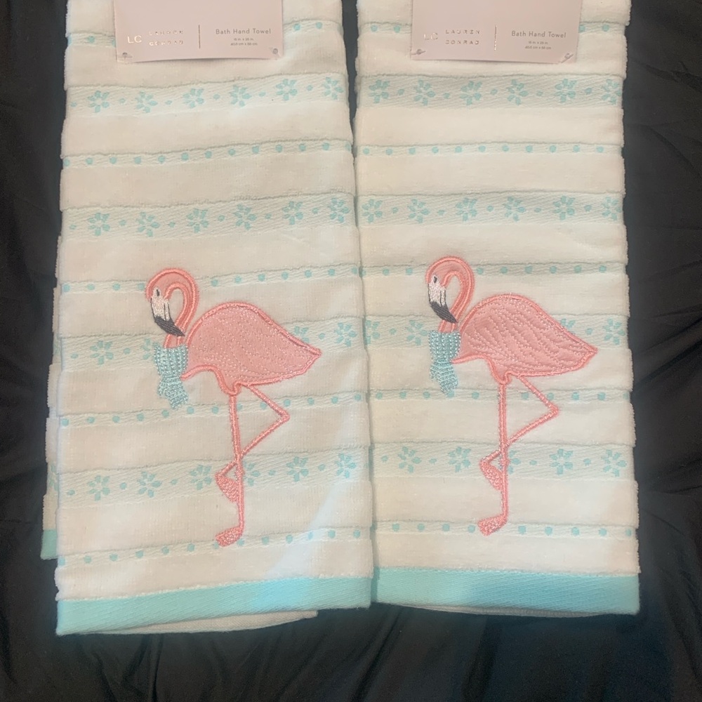 Flamingo Embroidered Bath Towels